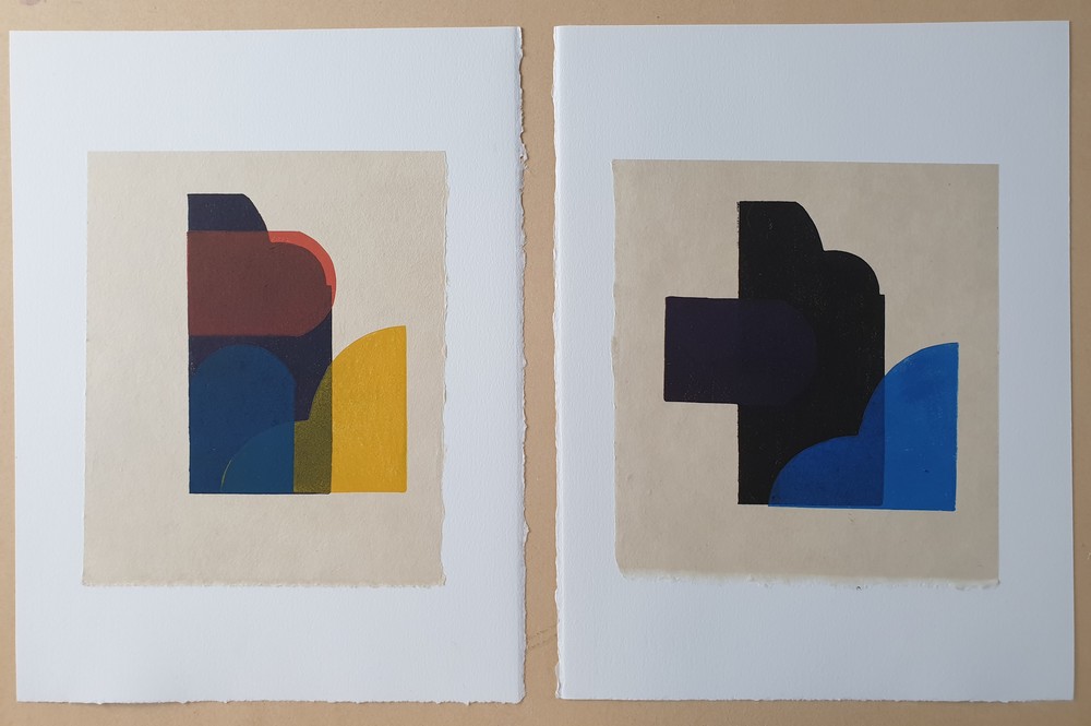Linogravures sur papier japon contre-collées. Série Iconostases